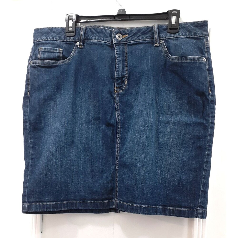Sonoma Jean Mini Skirt Womens SZ 16 Blue Denim Med Wash Pockets Comfort Cotton